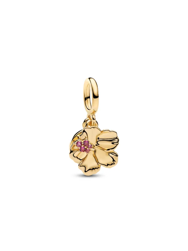 (image for) Pandora Hibiscus Flower & Engravable Round Tag Double Dangle Charm - 764931C01 - View 2