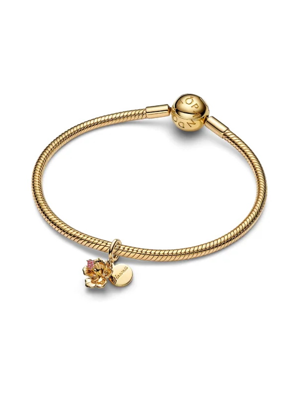 (image for) Pandora Hibiscus Flower & Engravable Round Tag Double Dangle Charm - 764931C01 - View 3
