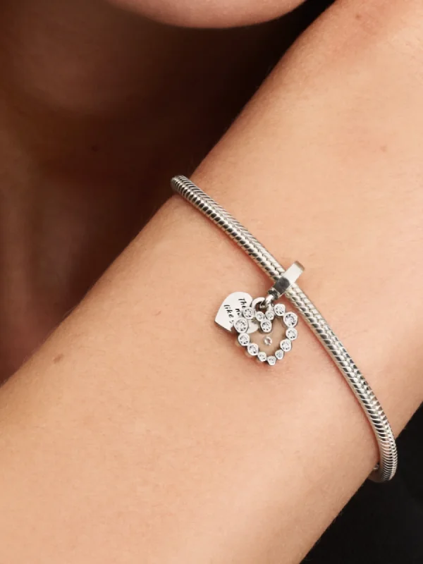 (image for) Pandora Sparkling Heart Double Dangle Charm - 793765C01 - View 2
