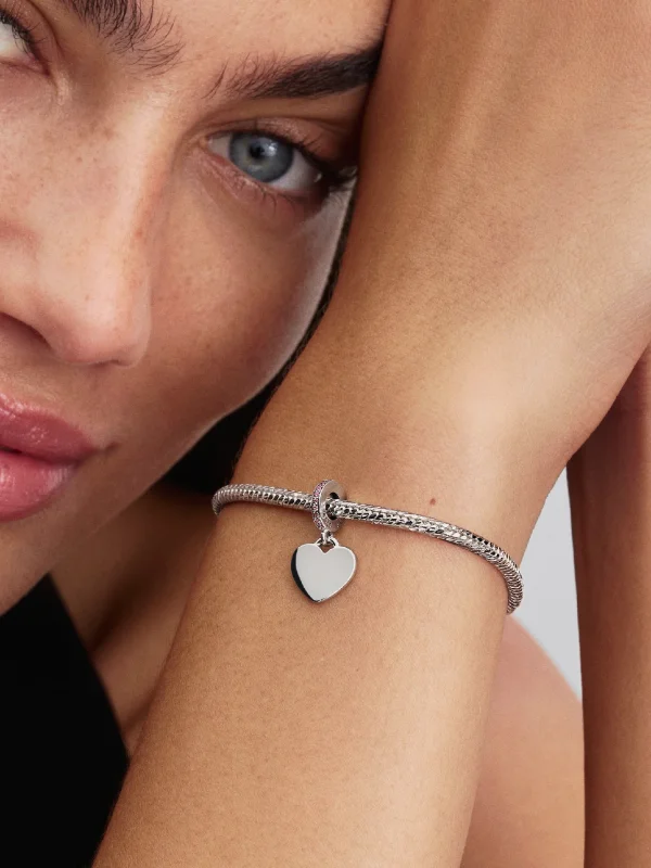 (image for) PANDORA Engravable Heart Charm 793926C02 | Pink Stone - View 2