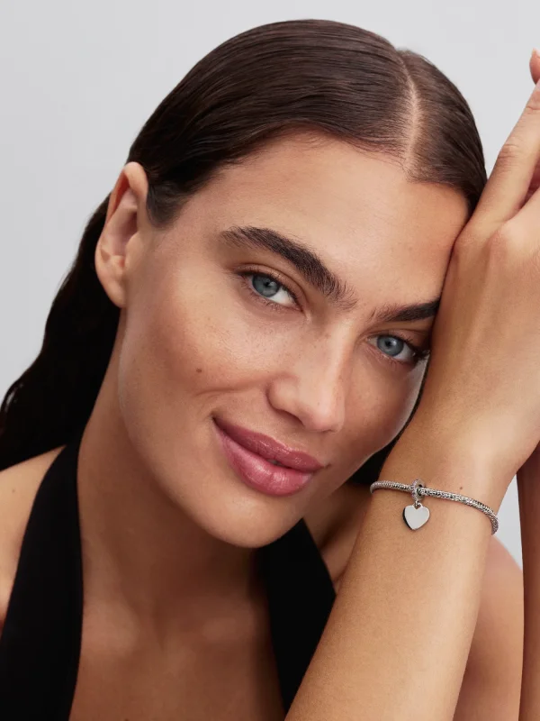 (image for) PANDORA Engravable Heart Charm 793926C02 | Pink Stone - View 3