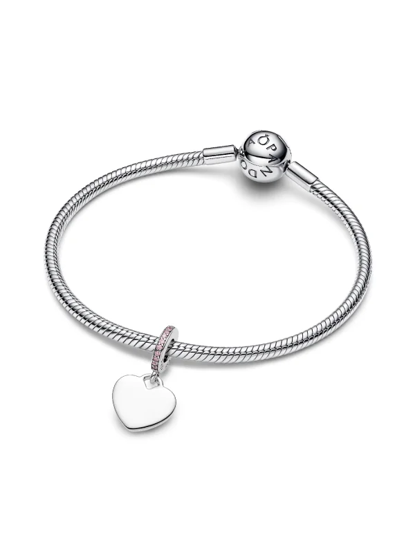 (image for) PANDORA Engravable Heart Charm 793926C02 | Pink Stone - View 4
