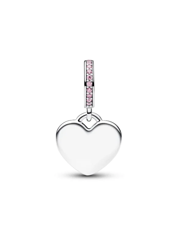 (image for) PANDORA Engravable Heart Charm 793926C02 | Pink Stone - View 5