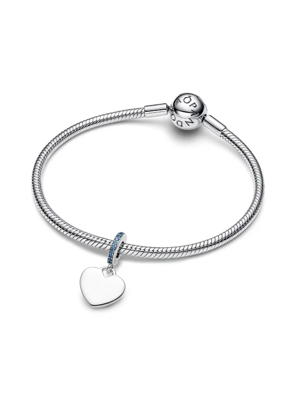 (image for) Pandora Engravable Heart Blue Stone Dangle Charm - 793926C03 - View 5