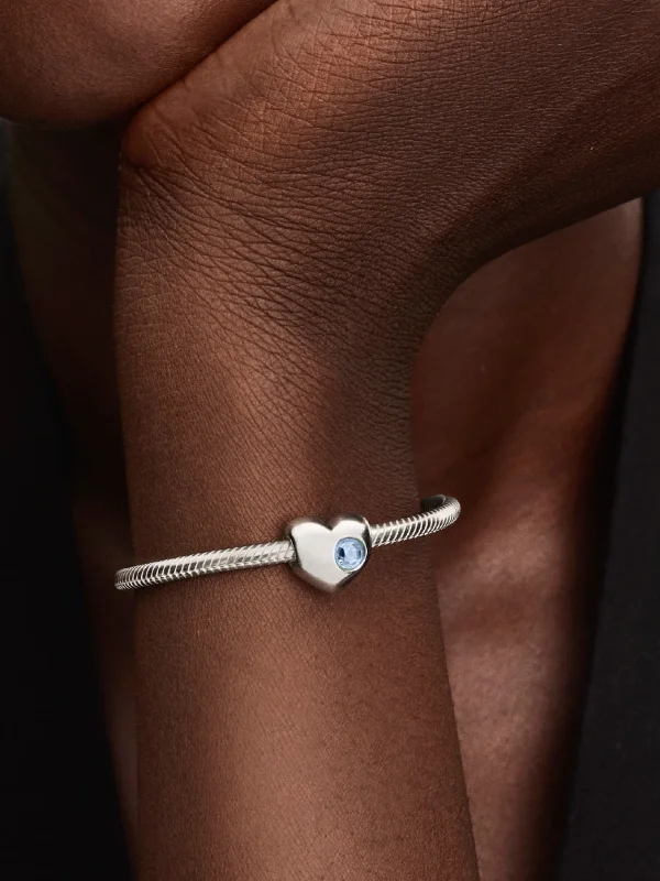 (image for) Pandora March Engravable Sea Aqua Blue Stone Heart Charm - 794161C03 - View 2