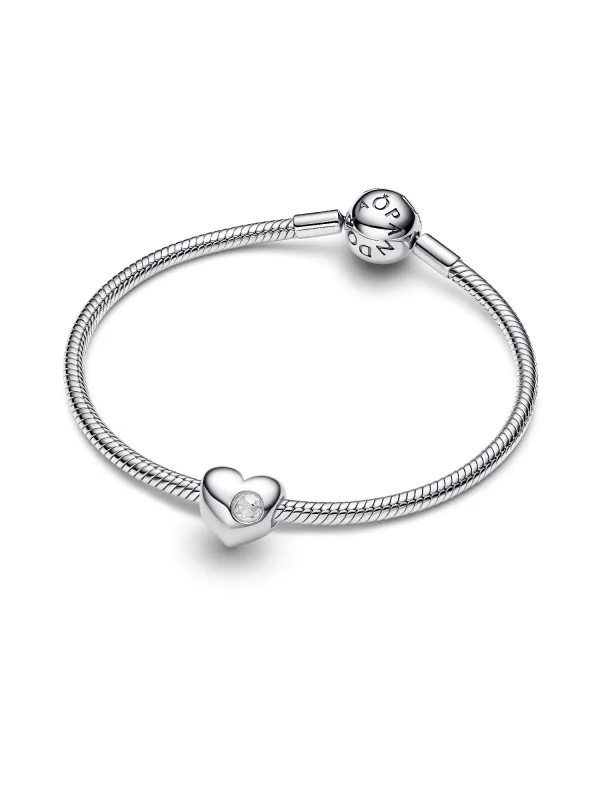 (image for) PANDORA April Heart Charm 794161C04 | Clear Stone Sterling… - View 6