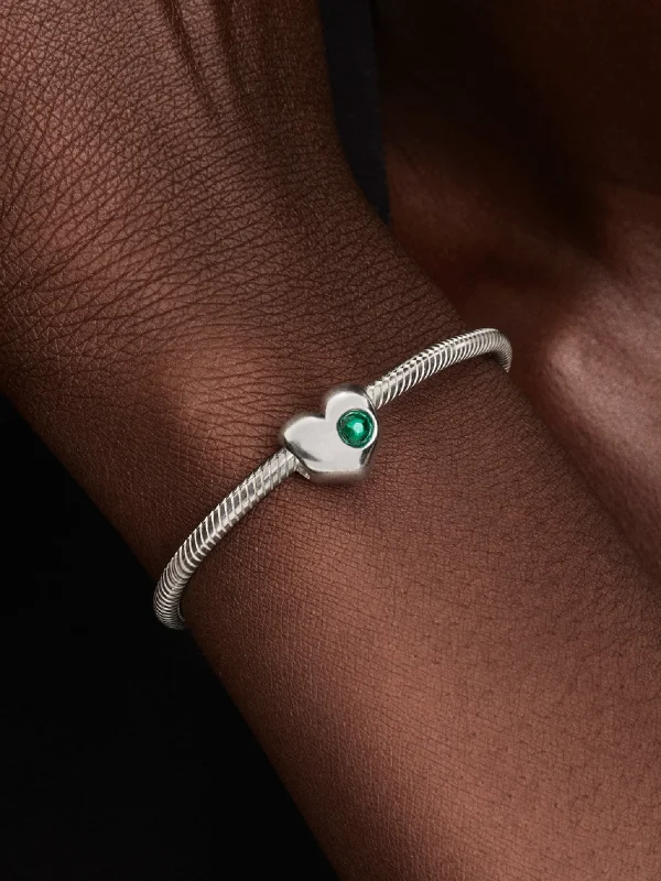 (image for) Pandora May Engravable Green Stone Heart Charm - 794161C05 - View 2