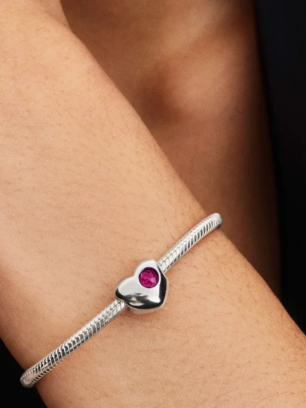 (image for) Pandora July Engravable True Red Stone Heart Charm - 794161C07 - View 2