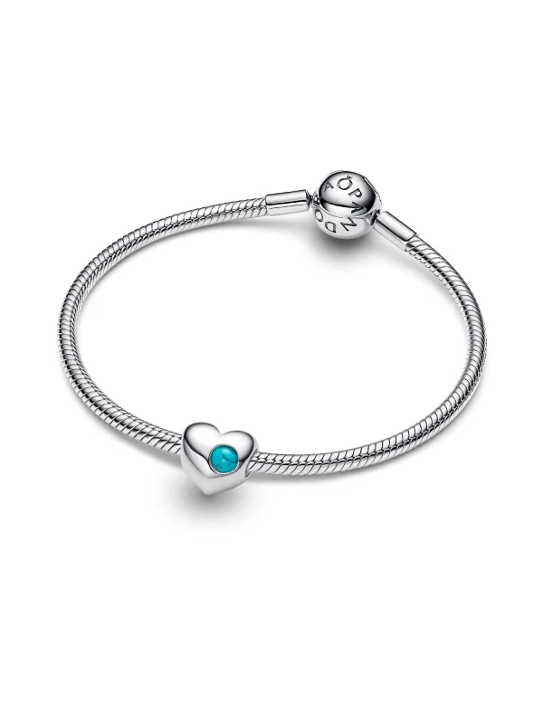 (image for) Pandora December Engravable Turquoise Blue Stone Heart Charm - 794161C12 - View 4