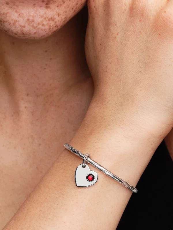 (image for) Pandora January Engravable Heart Red Stone Dangle Charm - 794295C01 - View 2