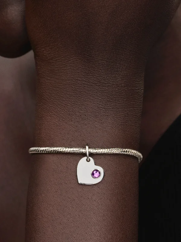 (image for) Pandora February Engravable Heart Purple Stone Dangle Charm - 794295C02 - View 2