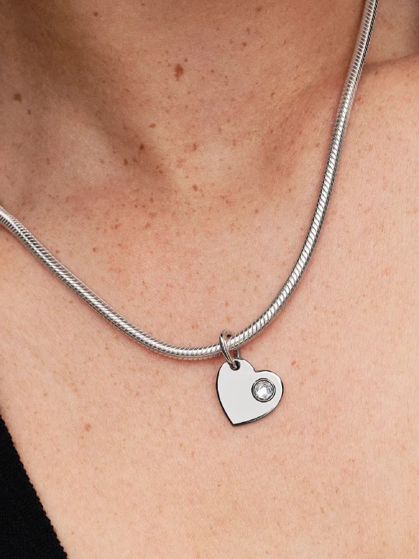 (image for) Pandora April Engravable Heart Clear Stone Dangle Charm - 794295C04 - View 2