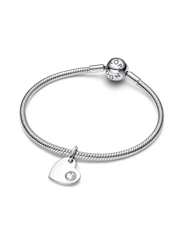 (image for) Pandora April Engravable Heart Clear Stone Dangle Charm - 794295C04 - View 3