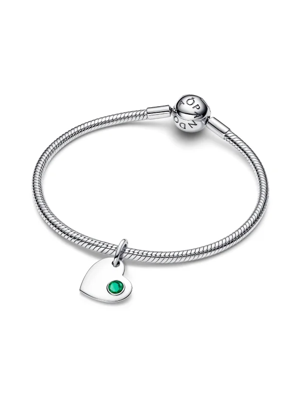 (image for) Pandora May Engravable Heart Green Stone Dangle Charm - 794295C05 - View 4