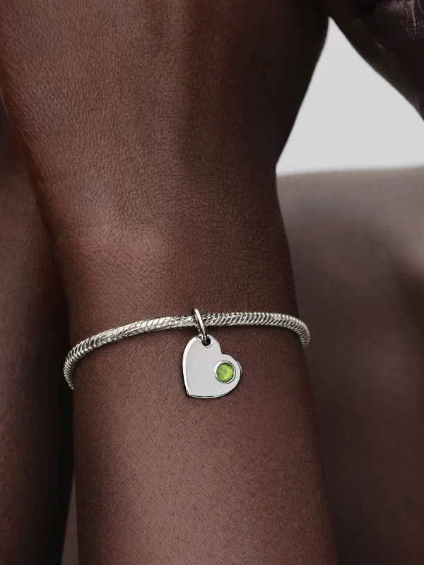 (image for) Pandora August Engravable Heart Spring Green Stone Dangle Charm - 794295C08 - View 2