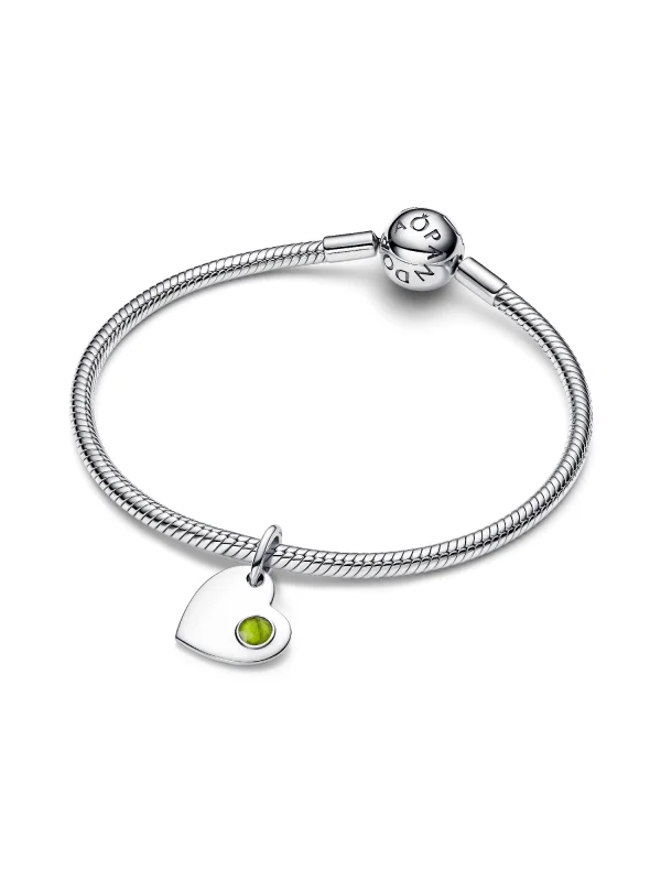 (image for) Pandora August Engravable Heart Spring Green Stone Dangle Charm - 794295C08 - View 5