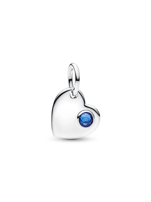 (image for) Pandora September Engravable Heart Blue Stone Dangle Charm - 794295C09 - View 2