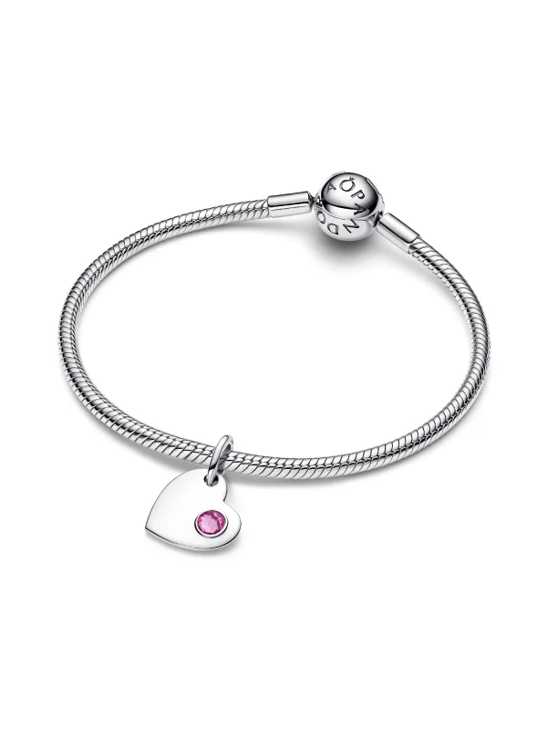 (image for) Pandora October Engravable Heart Pink Stone Dangle Charm - 794295C10 - View 3