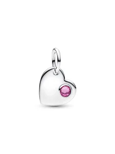 (image for) Pandora October Engravable Heart Pink Stone Dangle Charm - 794295C10