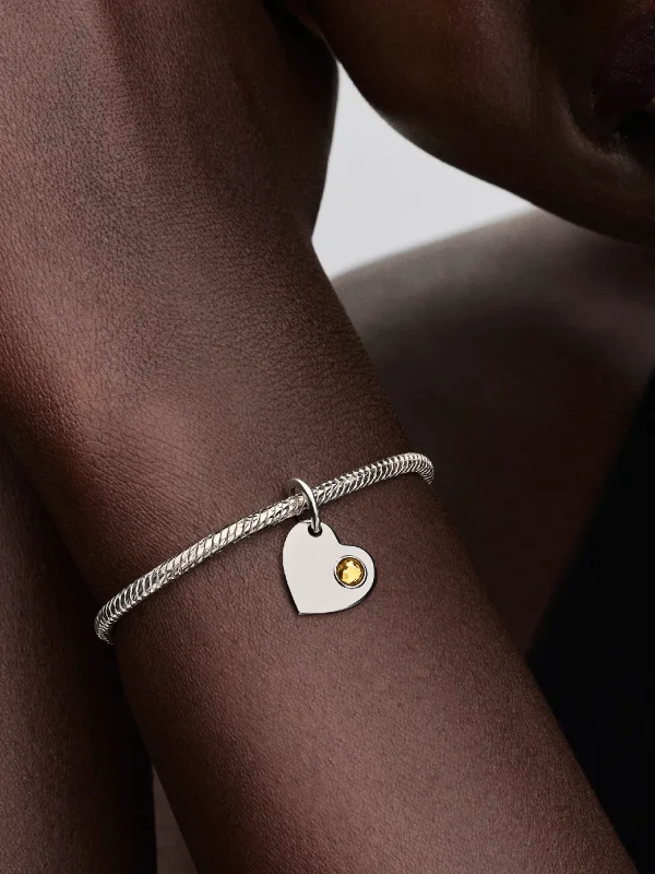 (image for) Pandora November Engravable Heart Honey Stone Dangle Charm - 794295C11 - View 2