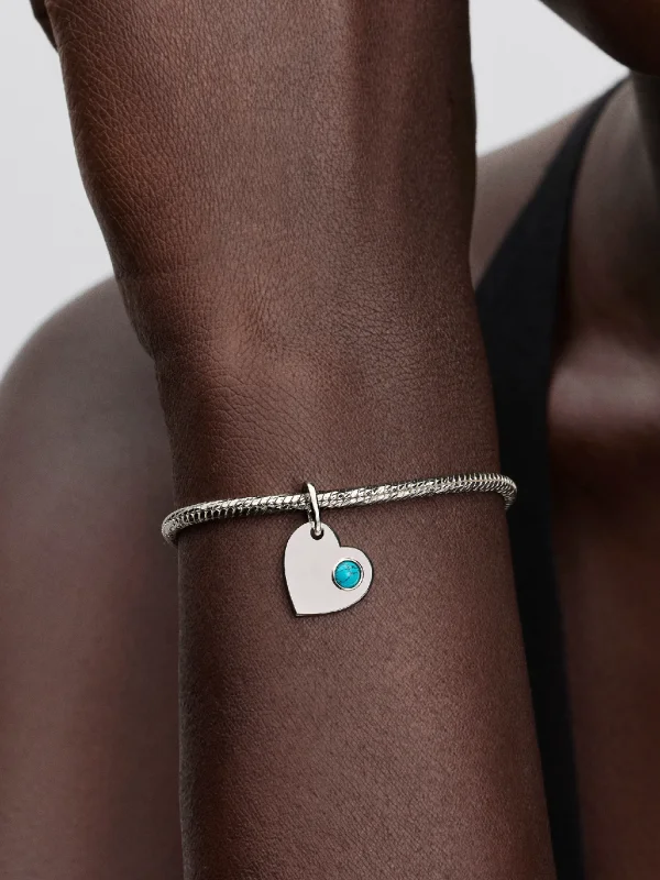 (image for) Blue Stone PANDORA Charm | Engravable Heart Dangle Charm - View 2