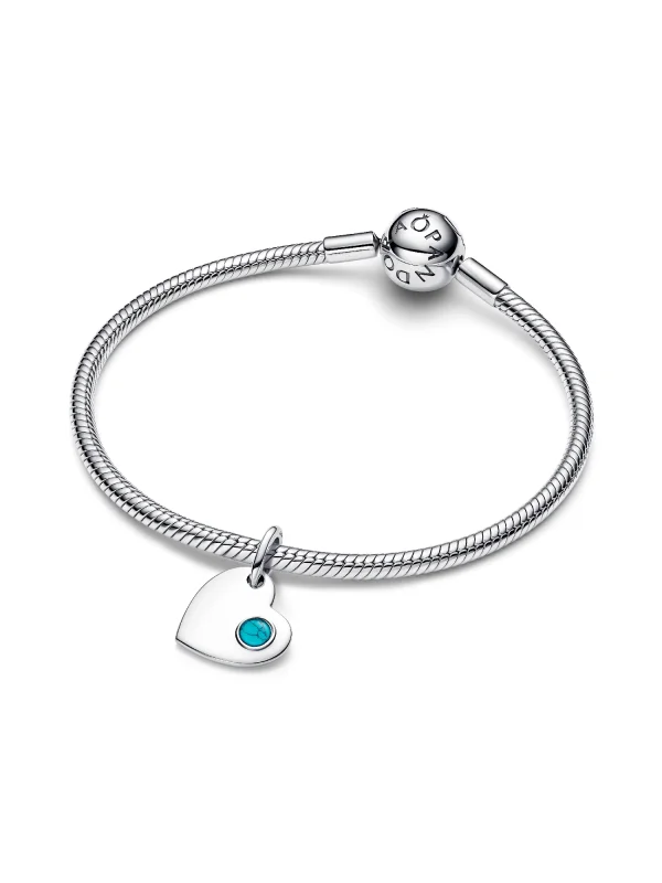 (image for) Blue Stone PANDORA Charm | Engravable Heart Dangle Charm - View 3