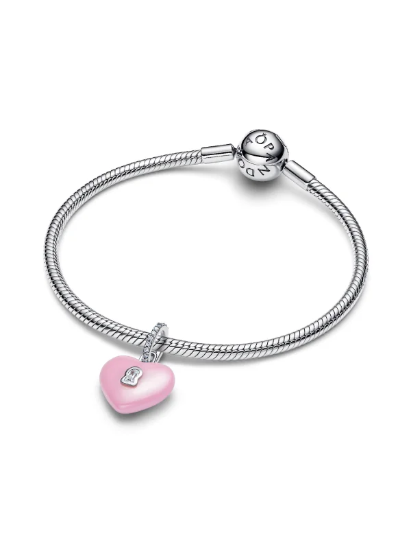 (image for) Pandora Pink Ceramic Heart Padlock Dangle Charm - 794424C01 - View 3