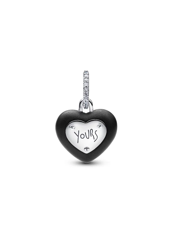 (image for) Pandora Matte Black Ceramic Heart Padlock Dangle Charm - 794424C02 - View 3