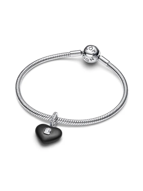 (image for) Pandora Matte Black Ceramic Heart Padlock Dangle Charm - 794424C02 - View 5