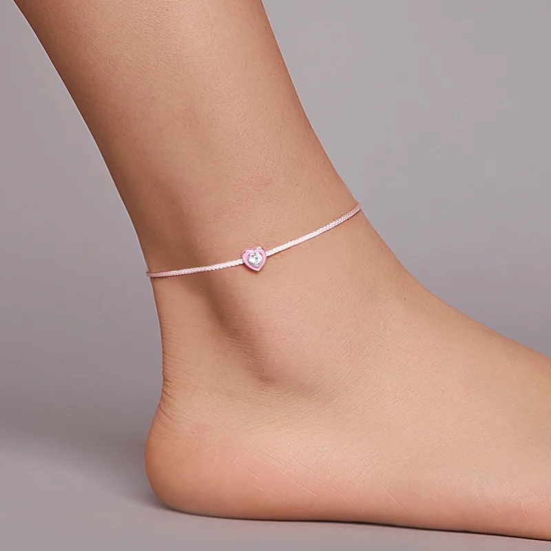 (image for) Pandora Style Pink Heart Anklet - SCT022 - View 6