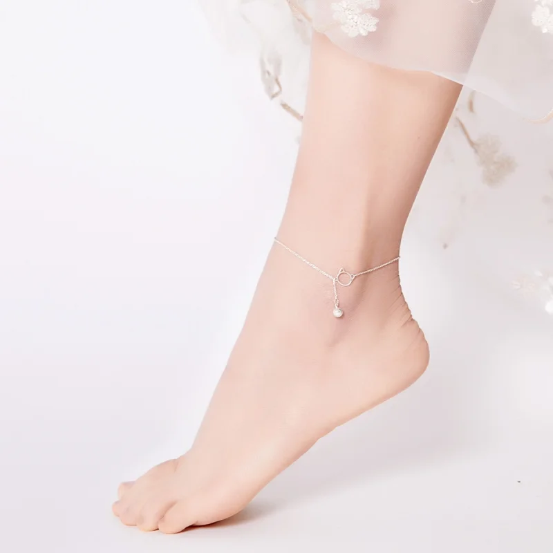 (image for) Pandora Style Silver Cute Kitten & Bell Anklet - SCT003 - View 3