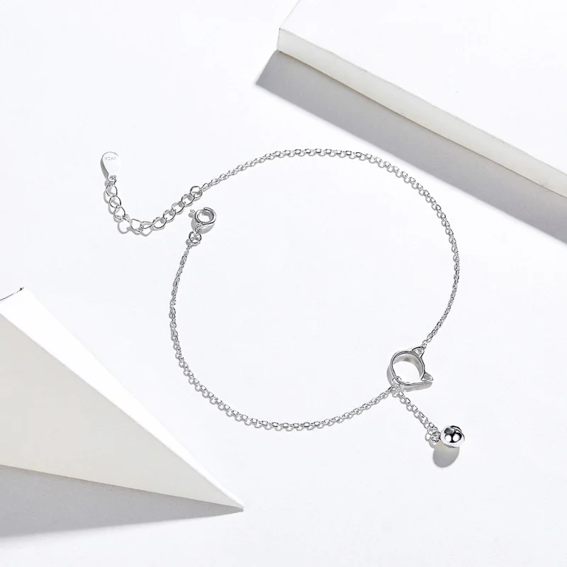 (image for) Pandora Style Silver Cute Kitten & Bell Anklet - SCT003 - View 4