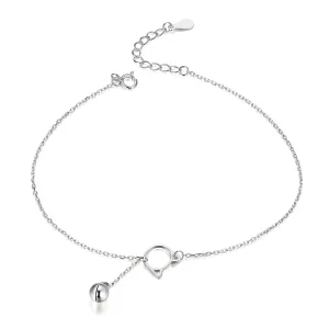 (image for) Pandora Style Silver Cute Kitten & Bell Anklet - SCT003