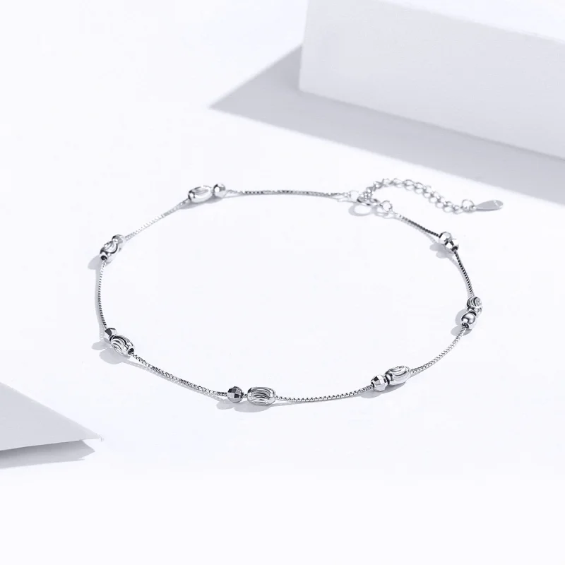 (image for) Pandora Style Silver Small Round Beads Anklet - SCT010 - View 2