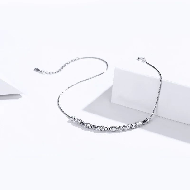 (image for) Pandora Style Silver Small Round Beads Anklet - SCT010 - View 4