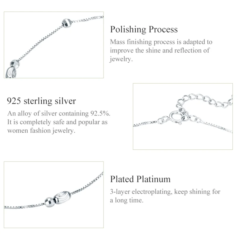 (image for) Pandora Style Silver Small Round Beads Anklet - SCT010 - View 6