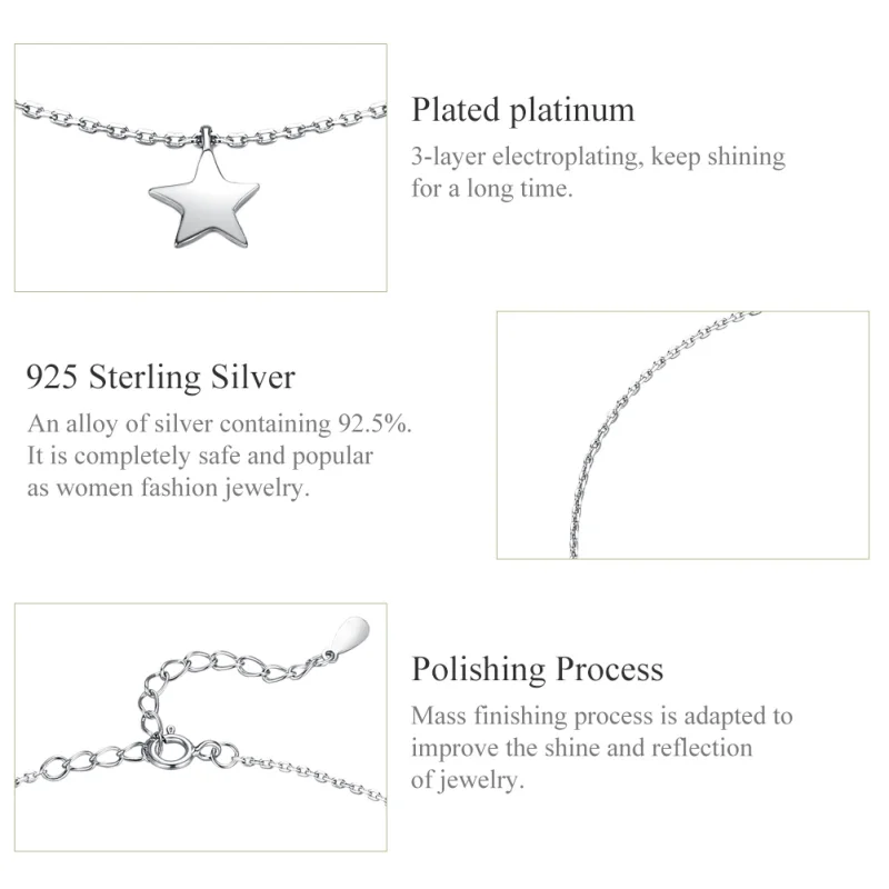 (image for) Pandora Style Silver Starry Anklet - SCT009 - View 6
