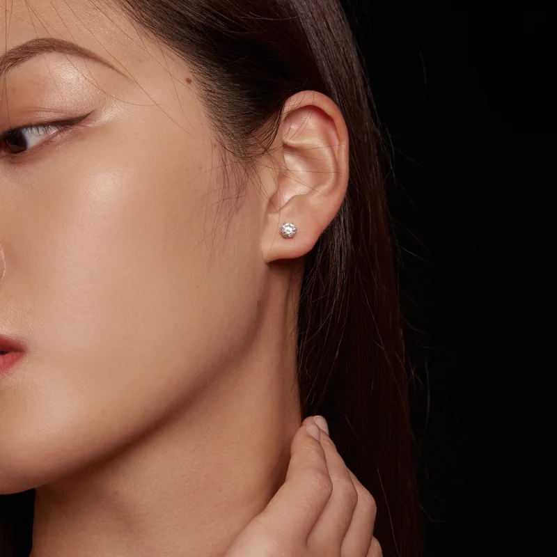 (image for) Pandora Style 0.5 Carat Four Claw Moissanite Stud Earrings - MSE004-S - View 5