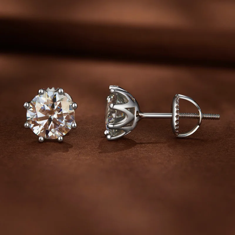 (image for) Pandora Style 1 Carat Moissanite Stud Earrings - MSE019-L - View 2