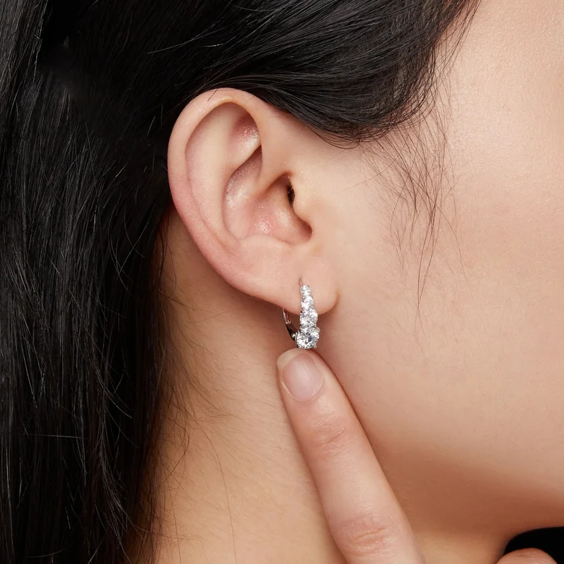 (image for) Pandora Style 925 Sterling Silver Moissanite Spring Earrings with 5mm Certificat - View 5