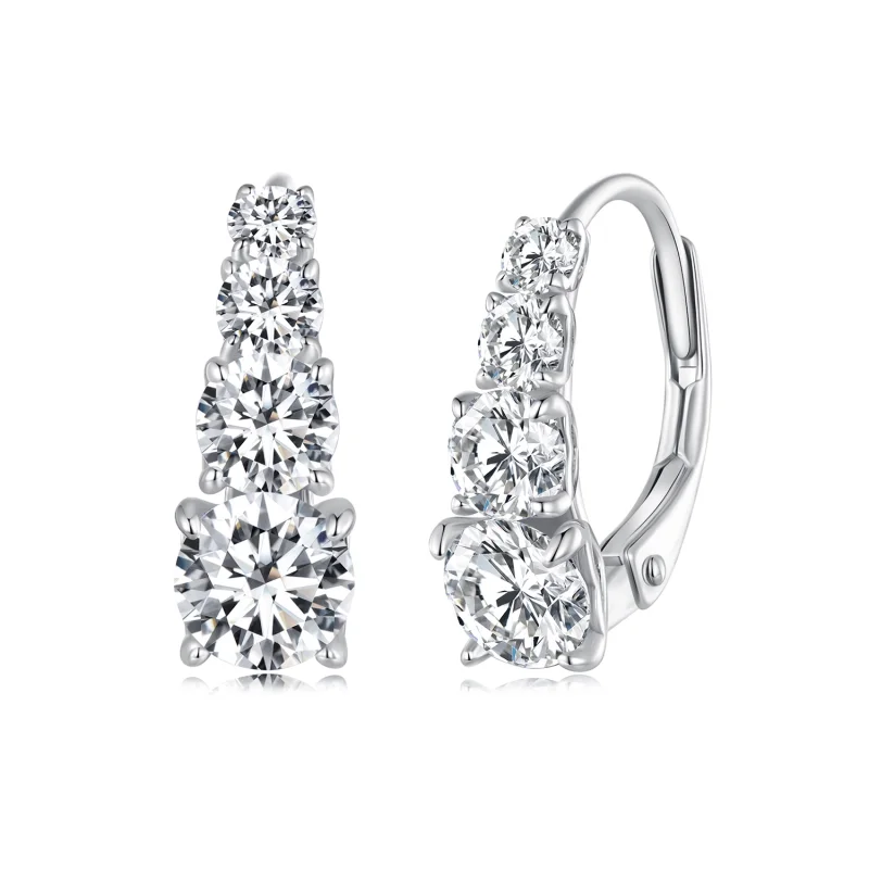 (image for) Pandora Style 925 Sterling Silver Moissanite Spring Earrings with 5mm Certificates - Platinum Plated - Product Image
