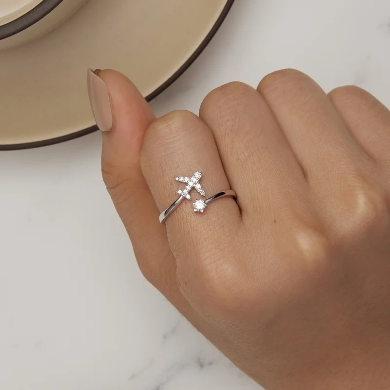 (image for) Pandora Style Airplane Open Ring - SCR623-A - View 4