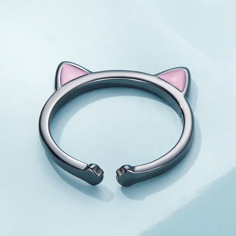 (image for) Pandora Style Black Cat Ears Open Ring - SCR922 - View 3