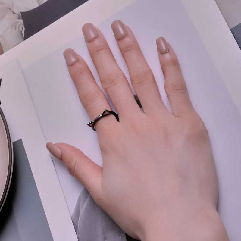 (image for) Pandora Style Black Cat Ears Open Ring - SCR922 - View 4