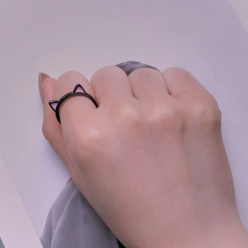 (image for) Pandora Style Black Cat Ears Open Ring - SCR922 - View 5