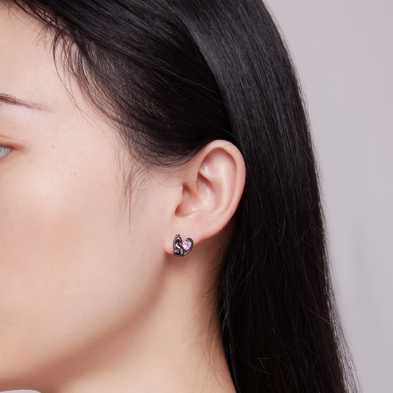 (image for) Pandora Style Black Cat Stud Earrings - SCE1591-D - View 7