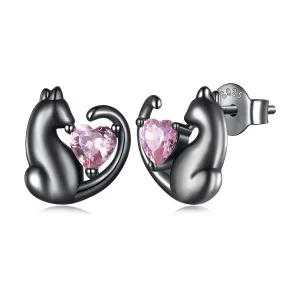 (image for) Pandora Style Black Cat Stud Earrings - SCE1591-D