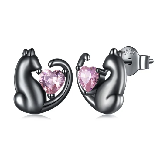 (image for) Pandora Style Black Cat Stud Earrings - SCE1591-D