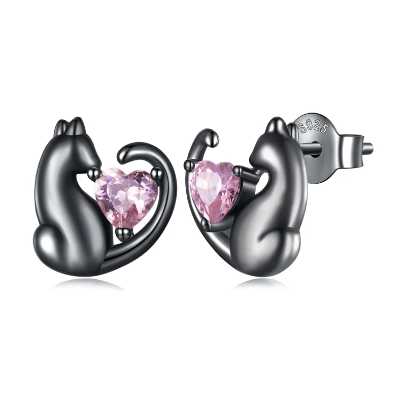 (image for) Pandora Style Black Cat Stud Earrings - SCE1591-D - Product Image