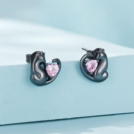 Pandora Style Black Cat Stud Earrings - SCE1591-D